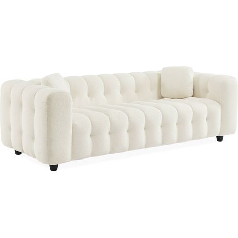 sweeek - 3-Sitzer-Sofa mit strukturiertem und kapitoniertem Bouclé-Bezug, Strukturiertes Bouclé, Creme (1/5)