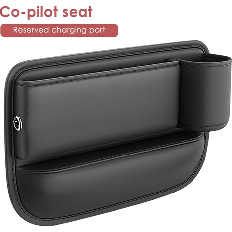 (Siège droit) Sac de rangement multifonction pour l'espace entre les sièges de voiture, avec porte-téléphone et porte-gobelet. Boîte de rangement en cuir PU pour l'intérieur de la voiture. (1/5)
