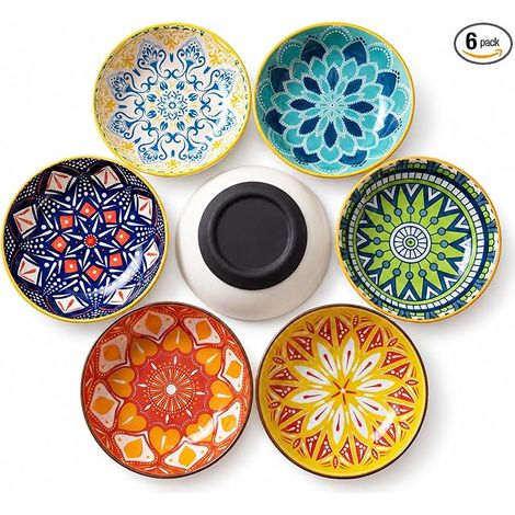 Ceramic Cat Bowl - Large and Shallow Cat Bowl with Built-in Silicone Base - Assorted Colours - Bohemian Style - for Households with Multiple Animals (1/5)