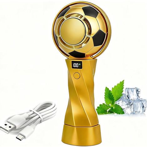 Ventilateur brumisateur main football – 100 vitesses, LED – Moteur sans balais – Pour Coupe du Monde (Or) (1/5)