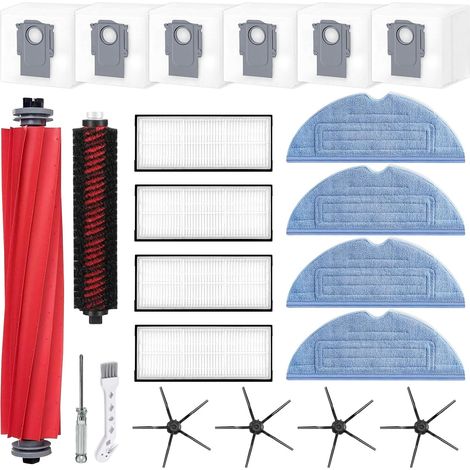 Kit d'accessoires pour Roborock S7 MaxV Ultra /S7 Pro Ultra /S7 Max Ultra, 1 Brosse Principale, 1 Brosse Auto Nettoyage, 6 Sacs à Poussière, 4 Filtre, 4 Serpillères, 4 Brosse Latérale (1/5)