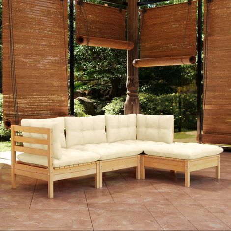 Muebles de jardín 4 piezas con cojines madera de pino crema vidaXL (1/5)