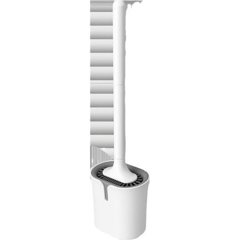 Brosse WC plate en silicone, antibactérienne, séchage rapide, anti-goutte, fixation murale/au sol, blanche (1/5)