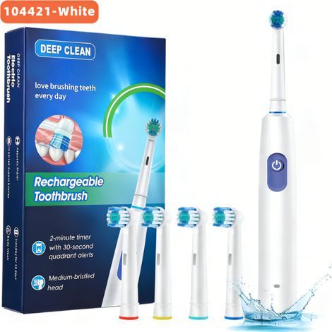 Brosse à dents électrique rotative rechargeable – 5 modes de brossage – Autonomie 30 jours – Étanchéité IP67 – Tête ronde pour nettoyage 3D (1/5)