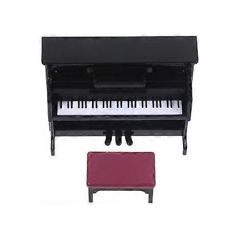 Miniature piano with stool, sheet music, miniature instrument model, dollhouse decoration (1/2)