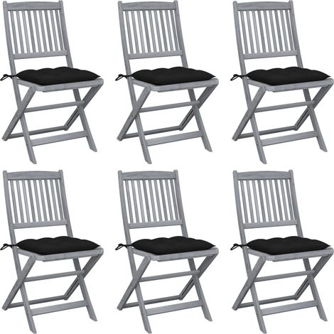 vidaXL Klappbare Gartenstühle 6 Stk. mit Kissen Massivholz Akazie