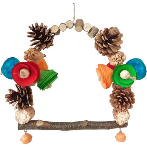 Balançoire à oiseaux avec pommes de pin, épi de maïs, jouet balançoire avec crochet métallique pour cage (1/5)
