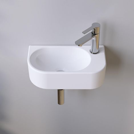 AQUABATOS Waschbecken fuer Badezimmer 40x21.5x10.5cm,Keramik Hängewaschbecken mit Hahnloch Rechts und Stockschrauben, Weiß, Oval Aufsatzwaschbecken (1/5)