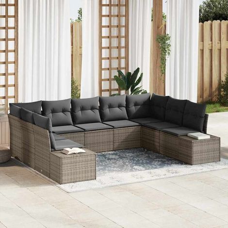 Gartensofa-set mit Kissen 9 pcs Grau Polyrattan