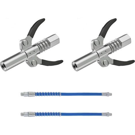 Embout Pompe a Graisse avec Tuyau Flexible, Pompe a Graisse Pneumatique Electrique Manuelle,Coupler G pour Pompe Graisseur Convient pour Tous Types de Presses Graisse (Double poigne)(2pcs) (1/5)