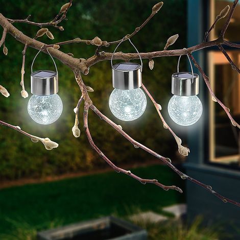 esotec Solar Hängeleuchten 3er-Set Crackle Balls kaltweiß outdoor IP44 102308 (1/5)