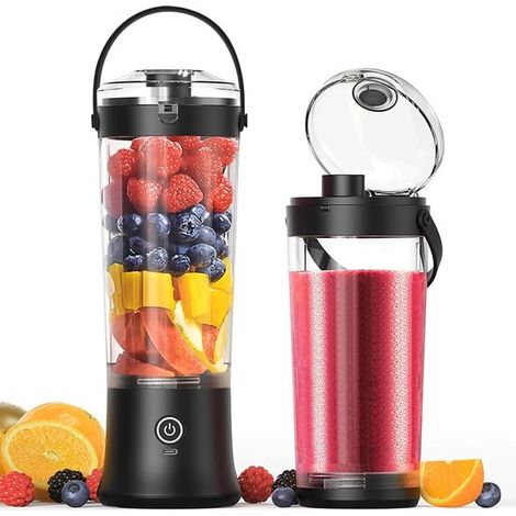Frullatore portatile - Mini spremiagrumi - Prepara bevande fresche - Potente con 6 lame - Capacità 500 ml - Nero (1/5)
