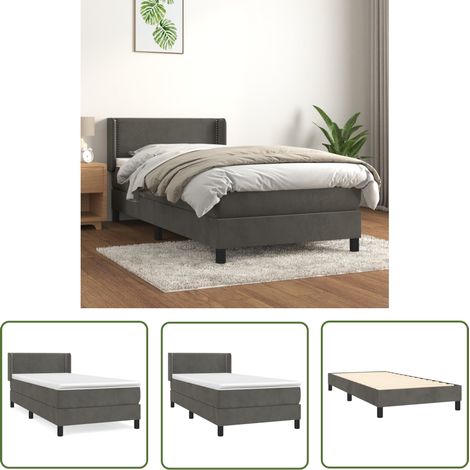 Lit adulte Moderne,Lit à sommier tapissier et matelas Gris foncé 90x200 cm Velours -96003 (1/5)