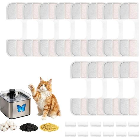 Lot de 12 filtres pour fontaine à chat compatibles avec FN-W17 (numéro de modèle) 3,2 L - Avec 12 filtres à charbon actif et 12 éponges pour pompe (1/5)