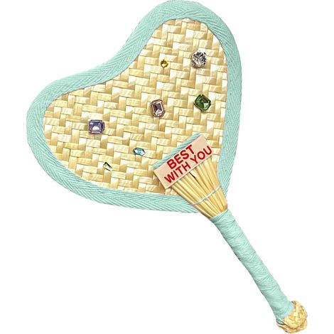 Handwoven fans with a heart shape and decorative crystals, ideal for parties and travel, or for office use (GREEN) (1/5)