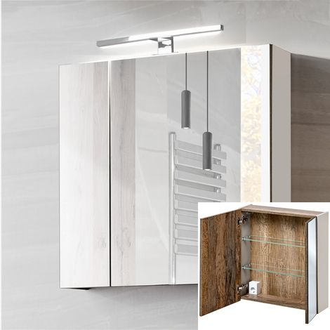 Spiegelschrank 60cm mit LED PUEBLA-56-TAUPE in taupe mit Vintage Oak Eiche, B/H/T ca. 60/65-75/17 cm (1/5)