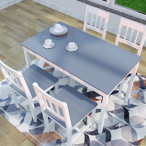 ELEGANT Solid Wooden Dining Table and 4 Chairs Set Natural Pine Dining Kitchen Furniture, Grey (1/5)