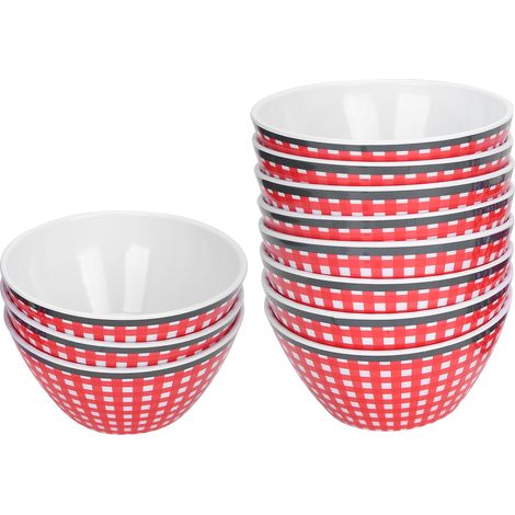 12-teiliges Salat-, Obst- und Suppenschüssel-Set, Servierset für Zuhause und Restaurant, rotes Gittermuster (1/5)