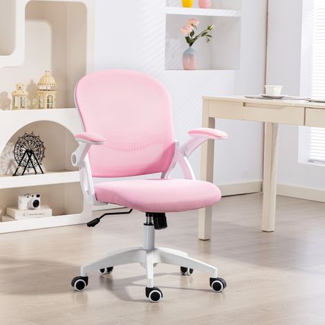Chaise de bureau ergonomique réglable, dossier en maille, assise rembourrée, 65.5x61.5x88-97.5 cm, rose (1/5)