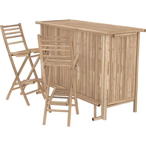 Ensemble bar et chaise de bar de jardin en bambou (lot de 2) - VADELLA