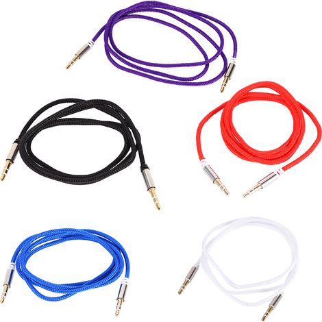 Câble audio auxiliaire 3,5mm mâle vers mâle pour voiture, bleu (1/5)