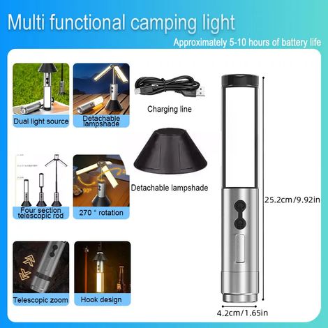 Lampe torche LED télescopique portable - Projecteur pliable rechargeable - Éclairage pour tente de camping (1/5)