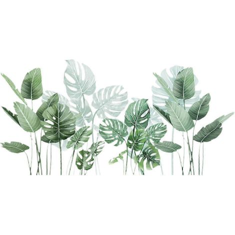 Stickers muraux décoratifs en forme de feuilles vertes, amovibles pour surfaces lisses. (1/5)