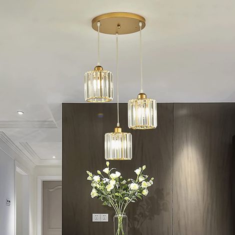 Lámpara de araña de cristal decorativa lineal NICOLA, iluminación ambiental ajustable, disco de tres cabezales, dorado, bombilla no incluida, 220 V, E27 (1/5)