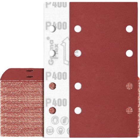 80 Feuilles Abrasif 93x185mm Grain 400 Papier de Verre 8 Trous Rectangulaire pour Ponceuse (1/5)