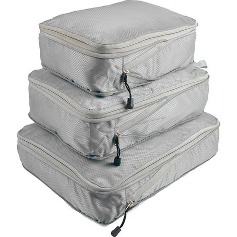 Ensemble de 3 cubes de rangement compression voyage extensibles organiseurs de valise, gris, sacs de rangement compressibles pour bagages, kit de rangement mallette, 3 pièces, gris anthracite (1/5)