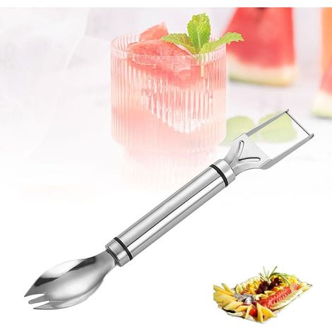 Tagliafrutta 2 in 1 in acciaio inox – Lama a doppia testa per anguria e altra frutta, ideale per casa, feste e campeggio (1 pezzo) (1/5)