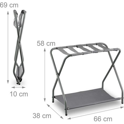Pratico portavaligie pieghevole in metallo per hotel 58 x 56 x 38 cm design contemporaneo finitura opaca in acciaio grigio 130016238