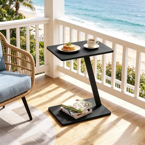 Table d'appoint en C rectangulaire - 48x33x64,5 cm - Bout de canapé fixe gain de place laptoptisch meuble de salon - Noir (1/5)