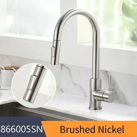 (866005 Nickel brossé) Robinet de cuisine G1/2, robinet d'évier noir à douchette extractible, robinet monotrou (1/5)