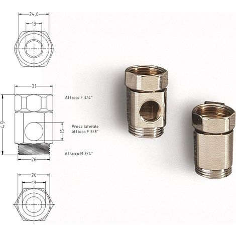Prolunga in ottone cromato MF 3/4" con dado girevole e presa 3/8" 786506OC