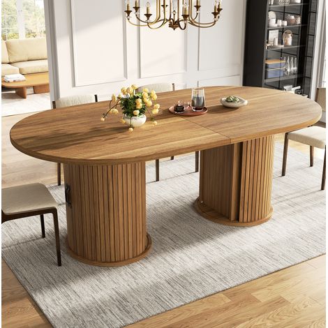 Mesa extensible de 149,8 a 189,7 x 80 x 75 cm con almacenamiento oculto, tablero deslizante, MDF - marrón oscuro (1/5)
