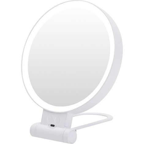 5-fach vergrößernder Spiegel mit Beleuchtung, wiederaufladbarer LED-Schminkspiegel per USB, 3 Beleuchtungsmodi, klappbarer Griff und einstellbare Helligkeit. (1/5)