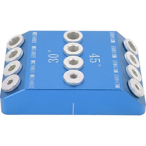 Guide de perçage à trous biseautés 4 tailles, gabarit haute dureté, portable, usage simple, angles 30/45/90°, bleu. (1/5)