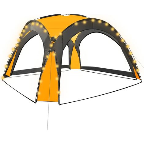 Tente de réception, Pavillon, Pergola, Tente de jardin, avec LED et 4 parois 3,6x3,6x2,3 m Jaune OIB2763E (1/5)