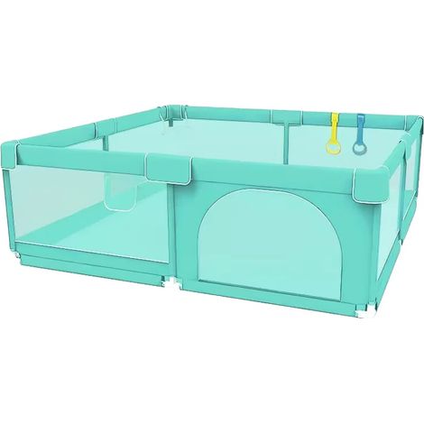 Parque infantil para bebés, malla transpirable, diseño anticaídas, color verde. (1/2)