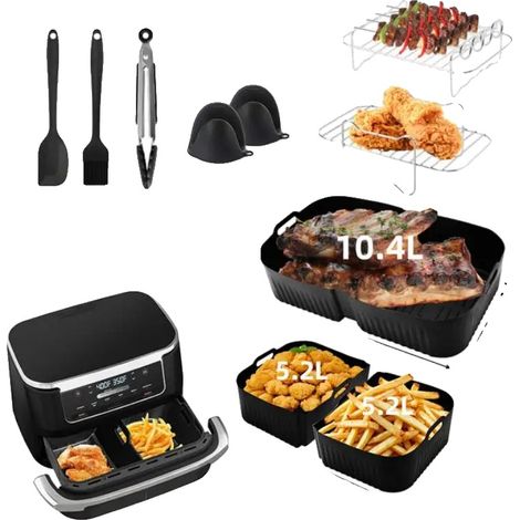 Accessori in silicone per friggitrice ad aria, silicone alimentare, aumento di altezza di 3 cm, compatibile con friggitrici ad aria a doppia camera, resistente al calore fino a 240 °C, superficie anti (1/5)
