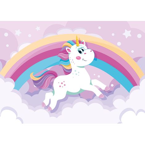 Papier peint panoramique Enfants - Licorne Arc-en-ciel - 130 cm x 92 cm (1/2)
