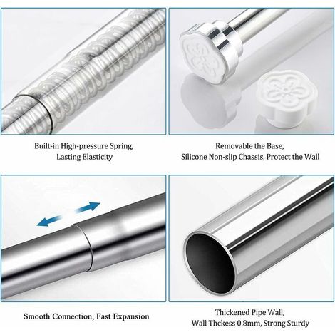 Asta per tende estensibile, asta telescopica in acciaio inox, asta per tende, asta per doccia, 40-55 cm (1/4)