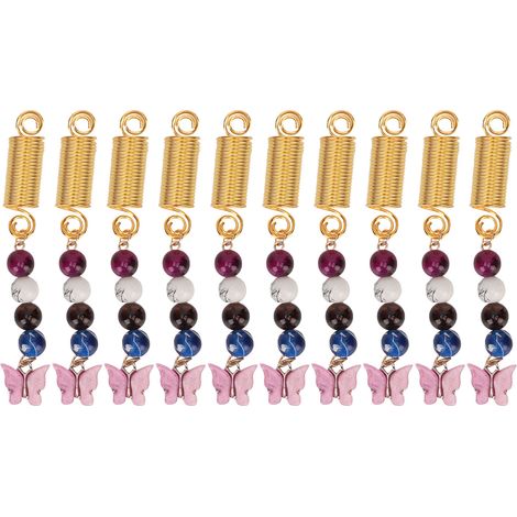 10 pendentifs cheveux DIY papillon blanc métal, 20 rouleaux ressort tresses accessoires coiffure 9 (1/5)