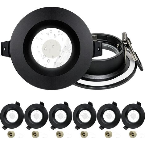 Lot de 6 Spot Encastrable GU10 Set, IP65 Aluminium Cadre Spot LED Encastrable avec Douille GU10, Anti-Éblouissement, Noir Rond Cadre de Spots de Plafond Trou 65-75mm pour Extérieur (1/5)