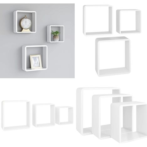 Étagères murales sous forme de cube 3 pcs Blanc MDF - Etagere Murale - Etageres Cubes - Rangement Mural - Decoration Murale - Meuble Blanc - Home & Living (1/5)