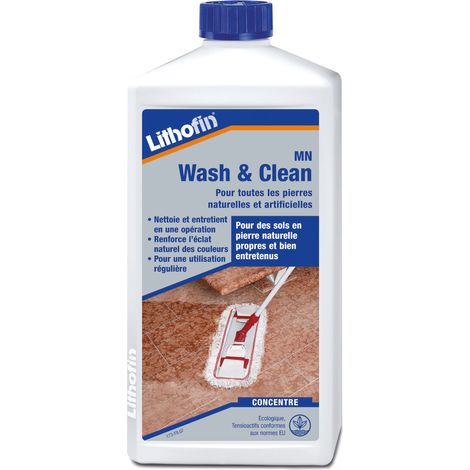 Nettoyant sol Lithofin Mn Wash & Clean 1 L – Pour sols en pierre naturelle – Nettoyage et protection renforcés – Convient surfaces rugueuses et polies