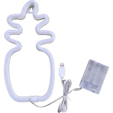 Enseigne Néon Ananas - Lumière Décorative LED pour Mur - Alimentation USB ou Piles - Couleur Blanc Chaud - Idéal pour Décoration de Chambre (1/5)