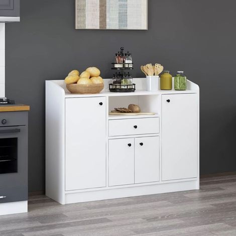 Meuble polyvalent 4 portes et tiroir blanc 120x35x90H cm - Arian (1/5)