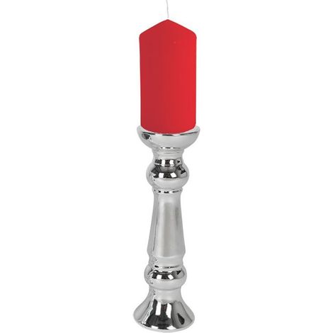 Keramik-Kerzenständer silber Kerzenhalter Tischleuchter Stumpenkerze Dekoration - 31 cm